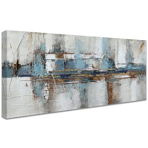 Image of Wooden Framed Mustard Yellow Blue Brown Canvas Wall Art Abstract Painting on Canvas Prints Poster Wall Artwork Picture for Living Room Bedroom Restaurant Home Office Wall Decor 50x120cm/20x48 inch