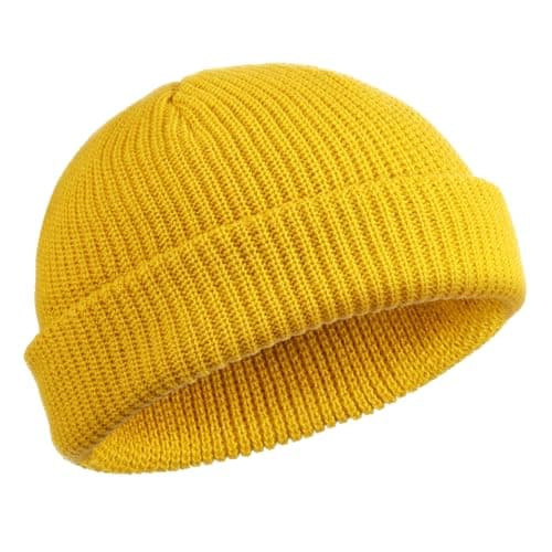 Image of SATINIOR Trawler Beanie Watch Hat Rollup Edge Skullcap Fisherman Winter Beanie Hat Unisex (Yellow)