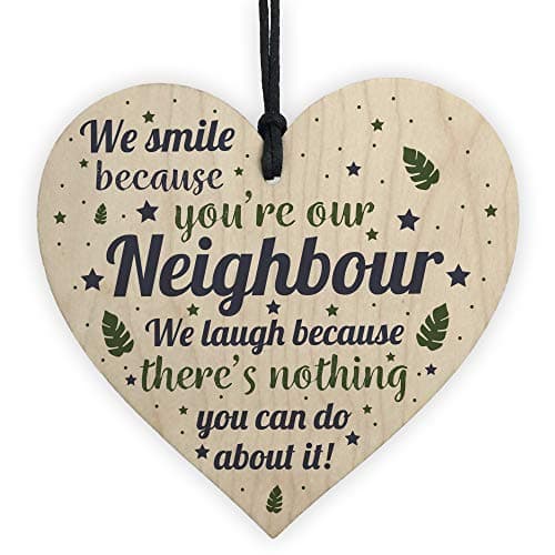 Image of Red Ocean Funny Neighbour Gifts Friendship Handmade Wooden Hanging Heart Sign Plaque Thank You Home Gifts