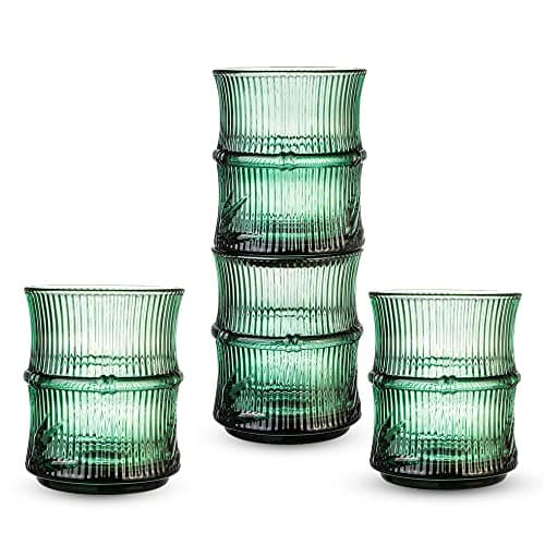 Image of LOVWISH Set of 4 Glass Cups, Stackable Bamboo Joint Shaped Drinking Glass Cups, Ice Tea Glasses, Beverage Cups, Coffee Cups, Juice Cups, Milk Cups,10oz, Heavy Duty, Dishwasher Available