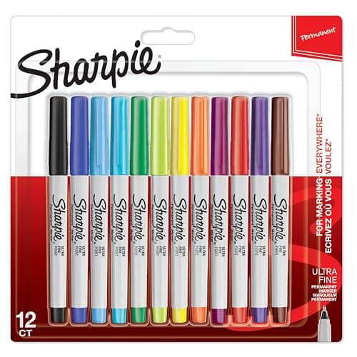 Image of Sharpie Permanent Markers | Ultra Fine Point for Precise Marks | Assorted Colours | 12 Marker Pens