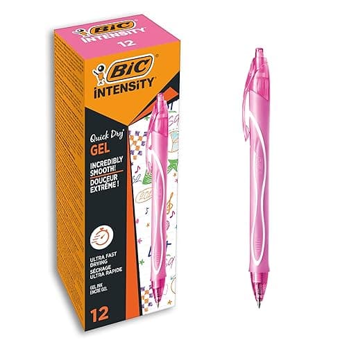 Image of BIC Gel-ocity Quick Dry Gel Pens, Medium Point (0.7 mm), Pink, Box of 12, Retractable Pen with Ultra Fast Drying Ink