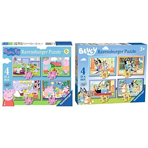 Image of Ravensburger Peppa Pig 4 in Box (12, 16, 20, 24 Pieces) Jigsaw Puzzles for Kids Age 3 Years Up & Bluey - 4 in Box (12, 16, 20, 24 Pieces) Jigsaw Puzzles for Kids Age 3 Years Up