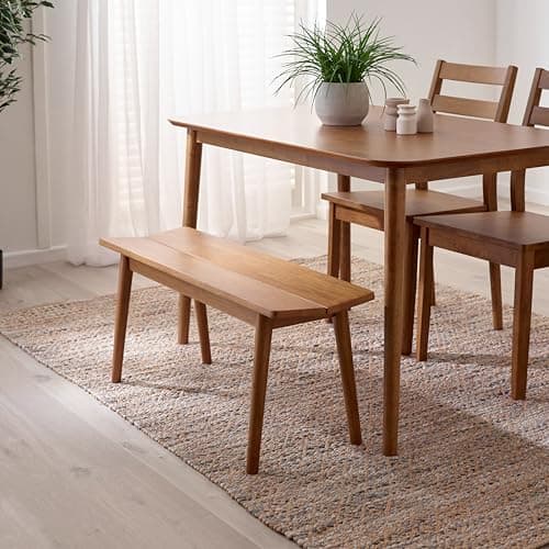 Image of Furniturebox UK Solid Wood Dining Bench - Lynton Small Walnut Stained Wooden Bench 95cm - Modern Traditional Classic Farmhouse Style - Retro Nods - Solid Rubberwood Kitchen Dining Room Furniture