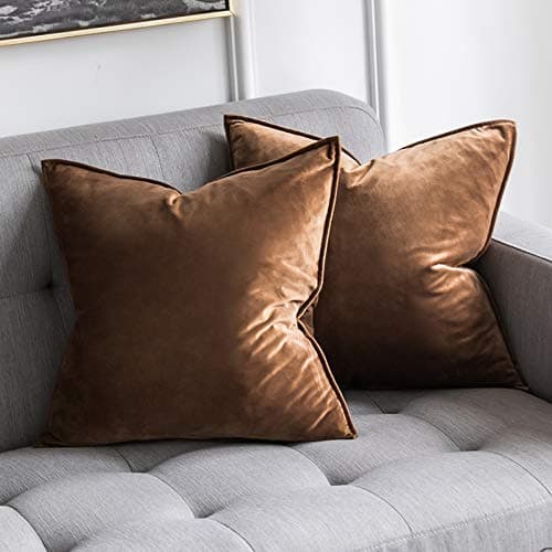 Image of MIULEE Velvet Cushion Covers 50cm x 50cm Chocolat Decorative Square Throw Pillow Covers Flanges Pillowcases Soft for Livingroom Sofa Bedroom with Invisible Zipper 20 x 20 Inch Pack of 2
