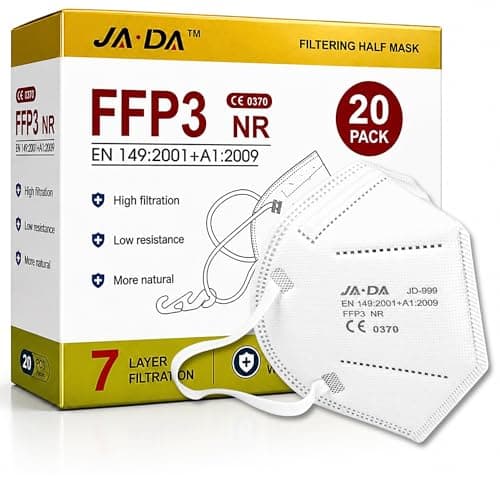 Image of Spanner In The Works FFP3 Face Masks UK Certified EN149 Pack of 20 - Individually Wrapped Disposable Dust Masks For Fine Dust White Face Mask For Sanding Wood | 7 layer FFP3 Mask