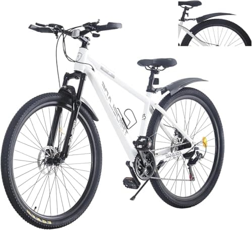 Image of LSBIKE 24 26 27.5 29Inch Mountain Bike 21 Speed Drivetrain Hardtail Bicycle Mens Women Mountain Bike With Shock Lightweight Sport Cycling Bike for Adult with Mudguard MTB Bicycle (White, 27.5inch)