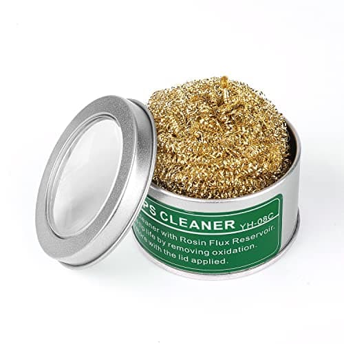 Image of Flexzion Soldering Iron Tip Cleaner, Soft Coiled Brass Wire Sponge Stainless Steel Holder with Rosin Flux