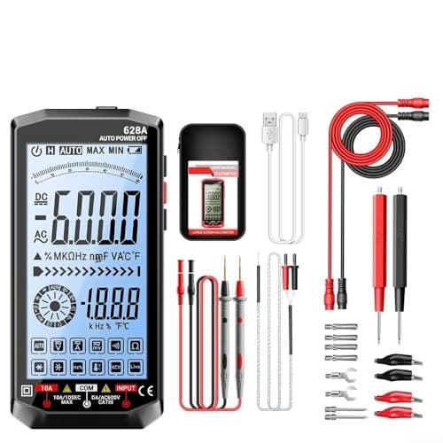 Image of Digital Multimeter 628A with Large Backlit Display, 1000V DC / 750V AC Range, Auto-Ranging True RMS Detector Test Tool for Automotive & Household Use(628A Black Pro)