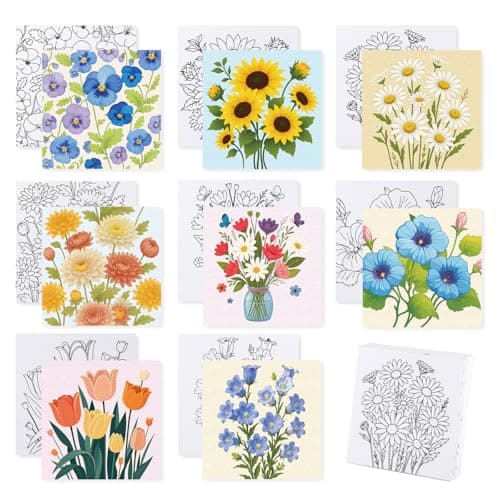 Image of BNG 8 Packs Flower Pre Drawn Canvas to Paint, Pre Printed Canva for Painting, Pre Stretched Canvas Outline Painting Boards for Beginners, Students, Party Favors, Daily Decorations(8 * 8in)