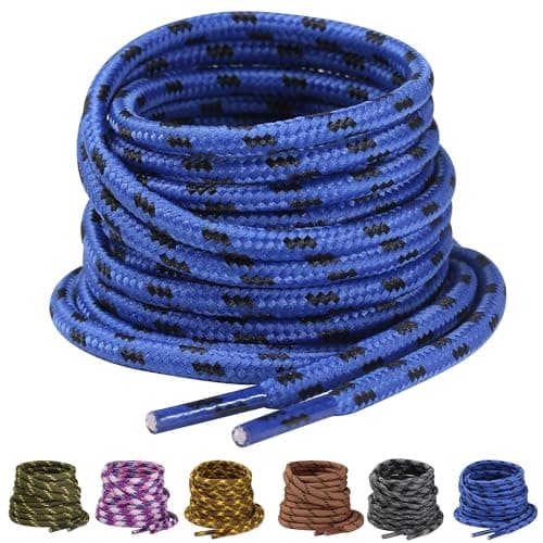 Image of Yusimu Blue Black Heavy Duty Round Work Boot Laces - 4.5mm Thick Replacement for Working, Hiking Boots, Trainer Shoes | Steel Toe & Hunting Compatible 47" (120cm)-2 Pairs