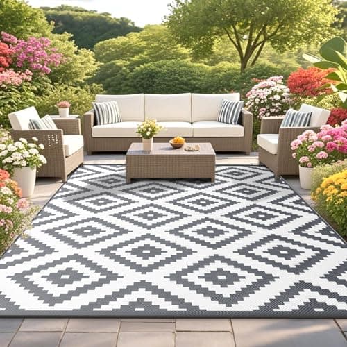Image of Habaylin Outdoor Rug for Patios Waterproof, Reversible Large Garden Rug, Foldable Outdoor Carpet Mat, Lightweight Plastic Area Patio Rugs for Decking RV Backyard Balcony Camping 150x240 cm