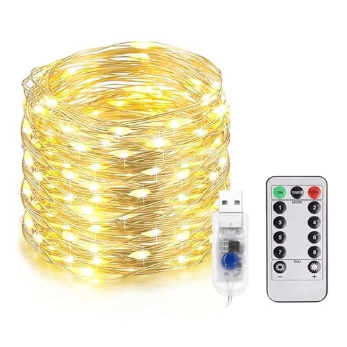 Image of EvaStary 200 LED Fairy Lights Indoor, 20M Copper Wire USB Plug in Waterproof String Lights with 8 Modes Timer, Christmas Lights for Outdoor Lighting, Bedroom, Xmas Tree Decoration, Warm White