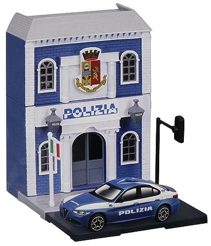 Image of Bburago STREET FIRE CITY POICE STATION Playset with Land Rover Freelander 2 Die-Cast Car - 1:43 Scale