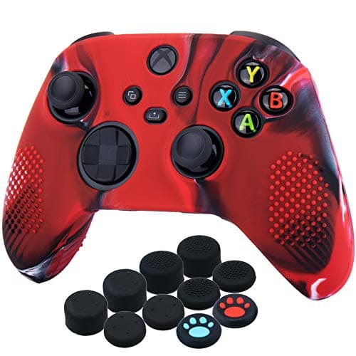 Image of YoRHa Dots Cover Skin Case for Xbox Series X/S Controller x 1(Camouflage Red) with Thumb Grips x 10