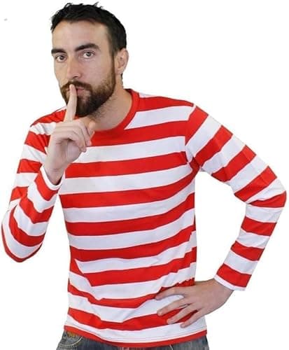 Image of Unisex Adults Red and White Striped Long Sleeved T-Shirt - Book TV Show Character Costume - S
