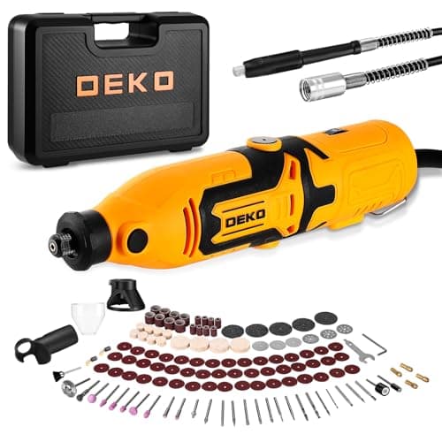 Image of Multi Rotary Tool Kit 170W: DEKOPRO 126pc DIY Tool Kit for Wood/Metal - Mini Electric Sander/Drill Set with Flex Shaft for Carving, Cutting,Sanding, Grinding, Polishing, Engraving(Yellow)