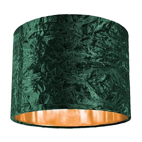 Image of Modern and On-Trend Forest Green Crushed Velvet Fabric 10" Table or Pendant Circular Drum Lampshade with Shiny Copper Inner - 60watt Maximum | Perfect for Residential or Commercial by Happy Homewares