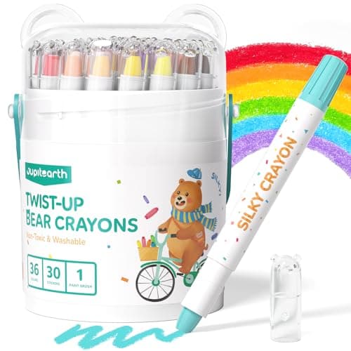 Image of JUPITEARTH 36-Color Crayons for Kids 4-8, Non-Toxic Washable Crayons for Toddlers, Ultra-Silky Easy-Grip Art Supplies, Ideal Coloring Gift for Boys and Girls