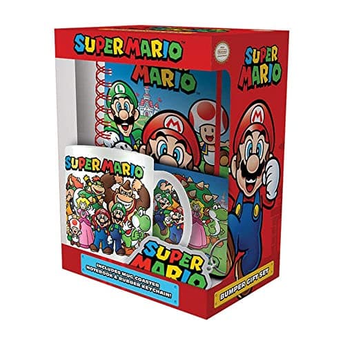 Image of Super Mario Bumper Gift Set, 11oz Ceramic Coffee Mug, Coaster & Keyring in Presentation Gift Box, Mario Gifts for Boys and Girls - Official Merchandise, White
