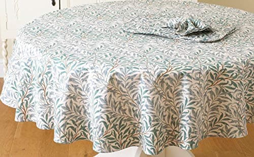 Image of William Morris Willow Bough Green 147cm Round Cotton Floral Tablecloth