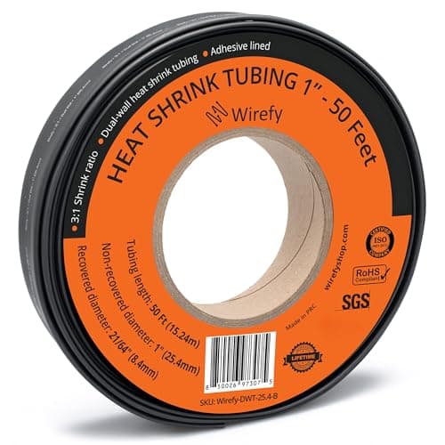 Image of Wirefy 1" Heat Shrink Tubing - Large Diameter - 3:1 Ratio - Adhesive Lined - Industrial Heat-Shrink Tubing - Black - 50 Feet Roll