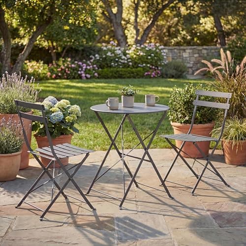 Image of Garden Vida Porto 2 Seater Metal Folding 3 pcs Bistro Set For Garden, Patio And Balcony (Dark Grey)