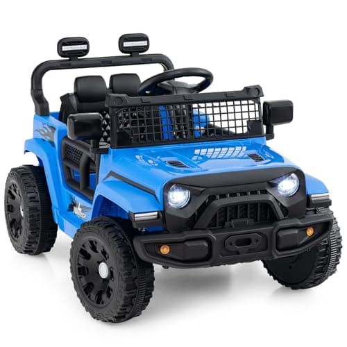 Image of COSTWAY 12V Kids Ride on Car, 2 Motors Electric Off Road Truck with Remote Control, LED Lights, Music & Horn, Battery Powered Ride on Toy for 3+ Years Old Boys Girls (Blue)