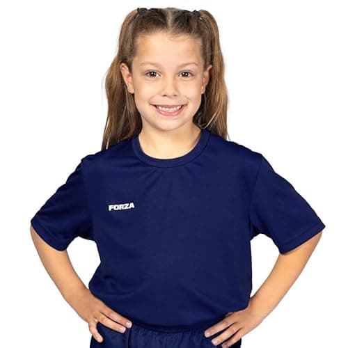 Image of FORZA Kids Football Shirt | Unisex Kids Short Sleeve Football Jersey [9 Colours] (UK, Age, 13 Years, 14 Years, Regular, Navy Blue)