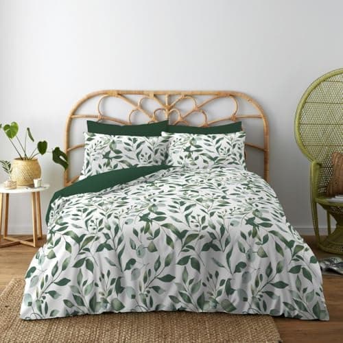 Image of Lions King Size Bedding Sets - 100% Polyester Reversible Printed Pattern Quilt Duvet Cover with Pillowcase, Soft Floral Leaf Pattern, Bed Linen, Green 230x220cm