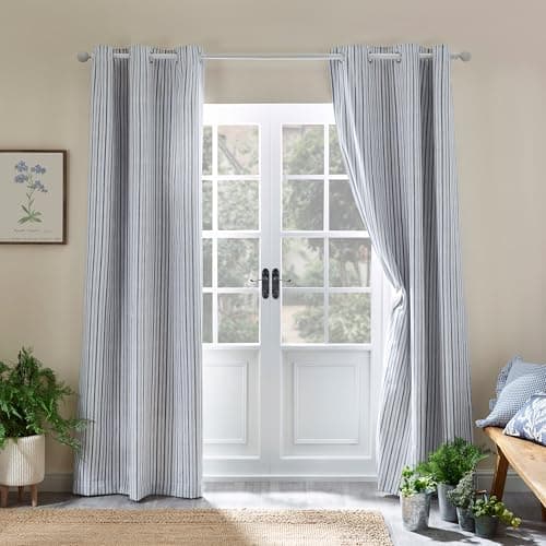 Image of Catherine Lansfield Logan Stripe 46x90 Inch Lined Eyelet Curtains Two Panels Blue