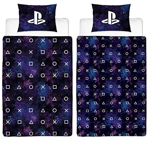 Image of Playstation Nebula Single Duvet Cover - Playstation Controller Icons Design - Officially Licensed Reversible Bedding set with matching Pillowcase