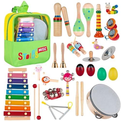 Image of Stoie’s Kids Musical Instruments Set – 34 Pcs Wooden Percussion Instruments for Toddlers, Xylophone, Tambourine, Maracas, Music Toys for Toddlers, Preschool Musical Instruments