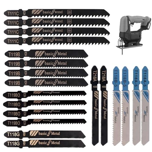 Image of T-Shank Jigsaw Blades Set, 20PCS Jigsaw Blades for Wood & Metal Cutting, Mixed HCS/HSS Jig Saw Blades T Shank Compatible with Bosch, Dewalt, Festool, Ryobi, Makita, 7-Type Assorted for Fast Clean Cuts