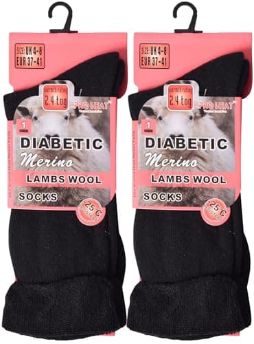 Image of ZRWASKA® 2 Pairs Diabetic Socks For Womens Merino Wool Thermal socks Extra Warm Thick Non Elastic Soft Top Wide Elastic Walking, Hiking, (UK, Numeric, 4, 8, Regular, Regular, Black (2 Pairs))