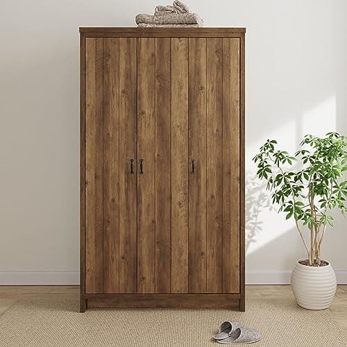 Image of GFW Boston 3 Door Wardrobe Hanging Rails Storage Unit Bedroom Knotty Oak