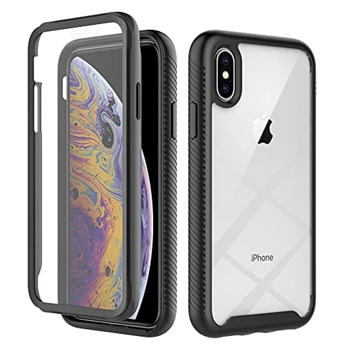 Image of Knoowcase for iPhone X Case Built-in Screen Protector iPhone XS Phone Case Shockproof Full Body Protection Rubber Bumper Stylish Clear Rugged Back Shell Cover,Black