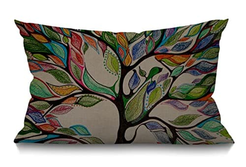 Image of BGBDEIA Cushion Cover Colorful Life Colorful Tree Rectangle Outdoor Pillow Covers 12x20 inch, 30 x 50 cm Cushion Cover with Invisible Zip for Sofa Chair Living Room