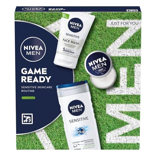 Image of NIVEA MEN Game Ready Gift Set (3 Products), Men's Skincare Gift Set with Shower Gel, Face Wash, and Moisturising Creme, Perfect as Christmas or Birthday Gift