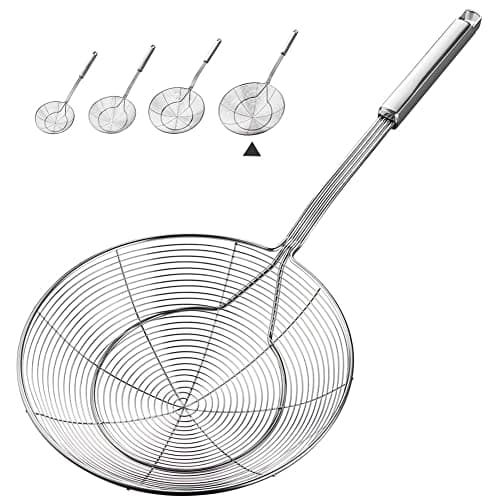 Image of YFWOOD 7.9 Inch Spider Strainer Skimmer, Reinforced Double Coil Wire Skimmer with Large Handle Solid Stainless Steel Strainer Ladle for Cooking and Frying (1 - Piece)