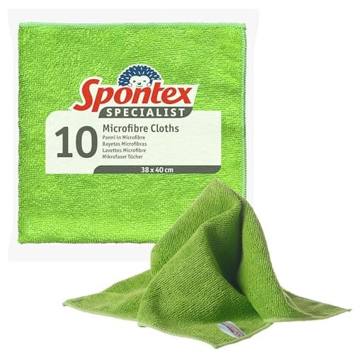 Image of Spontex Specialist Microfibre Cloths | Hard Wearing Cleaning Cloths for Professional Dusting & Grease Removal | 10 Pack
