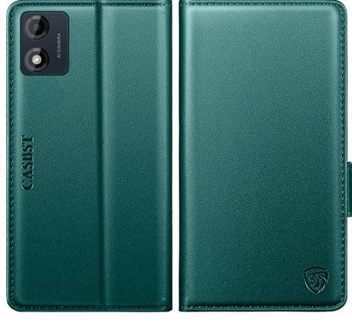 Image of CASBST for Motorola Moto E13 Case, Kickstand Flip Leather Wallet Book Case with Card Slots Shockproof Magnetic Closure Protective Phone Case Cover Compatible with Motorola E13 - Green