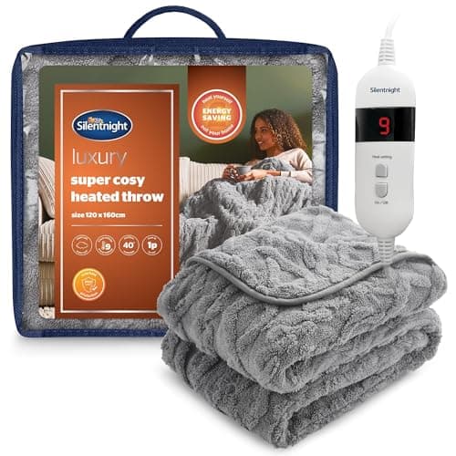 Image of Silentnight Luxury Super Cosy Heated Throw -Thick Snuggly Soft Chunky Knit Jacquard Fleece Electric Blanket for Sofa Bed with 9 Heat Settings -Fast Heat-up and Safe Shut Off -Machine Washable Charcoal
