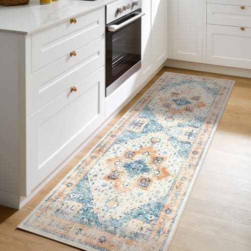 Image of XSIVOD Runner Rugs for Hallway, Blue Washable Rugs for Entryway Kitchen Runner, Soft Vintage Area Rugs for Bedroom Living Room Rug, Non Slip Floor Accent Carpet for Home Deocor, 60 x 180 cm