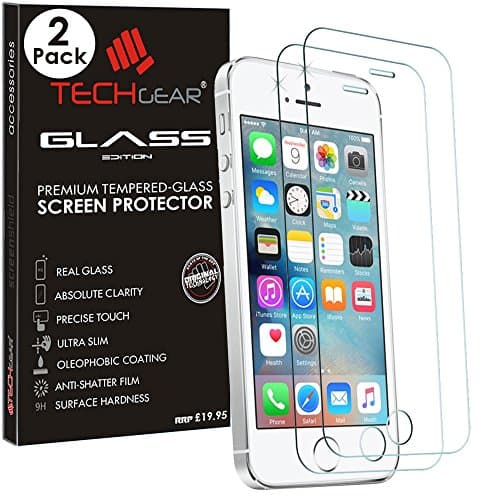 Image of TECHGEAR [2 Pack GLASS Edition for iPhone SE 2016 / 5s / 5c / 5, Genuine Tempered Glass Screen Protector Guard Cover Compatible with Apple iPhone SE 2016 / 5s / 5c / 5