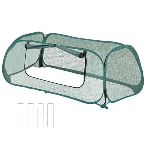 Image of 45" x 22" x 17" Pop Up Mesh Plant Cover,Raised Bed Planter Cover,Garden Pest Insect Barrier Netting for Protect Plant Vegetable Fruit from Birds Insects (1, Green)
