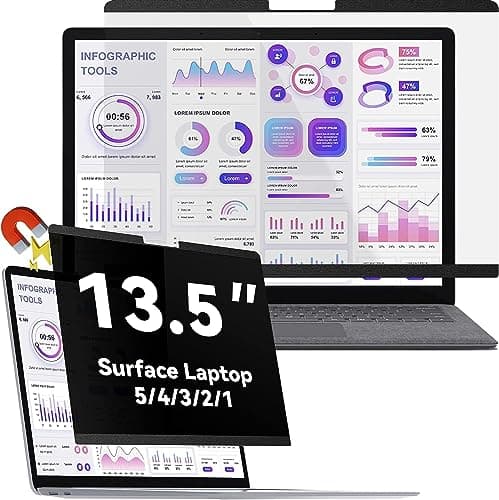 Image of Magnetic Privacy Screen for 13.5 Inch Surface Laptop 5/4/3/2/1 - Removable Anti Glare Blue Light Laptop Privacy Screen Film - Black Security Protector