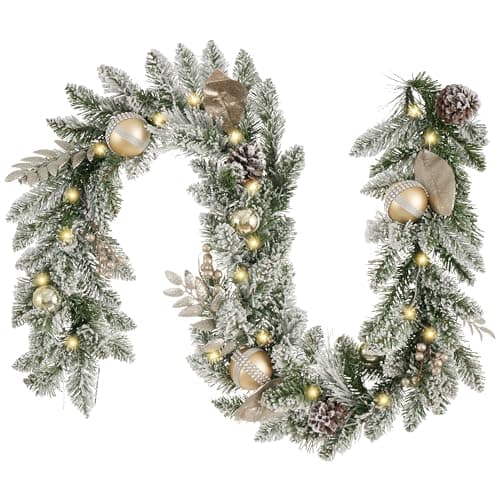 Image of Valery Madelyn Pre-Lit Christmas Garland for Mantel, Elegant Garland with Baubles and Berry, with Led Lights and Timer Function for Party Decor (Champagne Gold, 6ft)