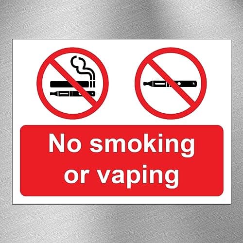 Image of Pack of 6 self adhesive safety signs 135mm x 180mm - No smoking or vaping