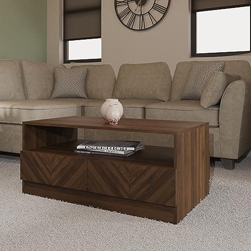 Image of GFW Catania Floor Coffee Table & TV Unit Entertainment Room With Storage Space Wooden Coffee Table Suitable For Living Room & Hallway & Bedroom Royal Walnut Wood, D52.9 x H41.5 x W94cm